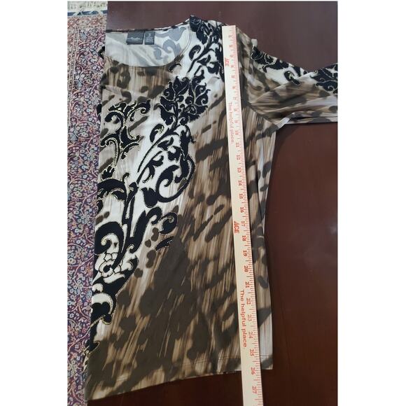 Chicos Travelers Asymmetrical, Animal Floral Slinky Stretch Tunic Top 3 US XL 16 - Picture 12 of 13